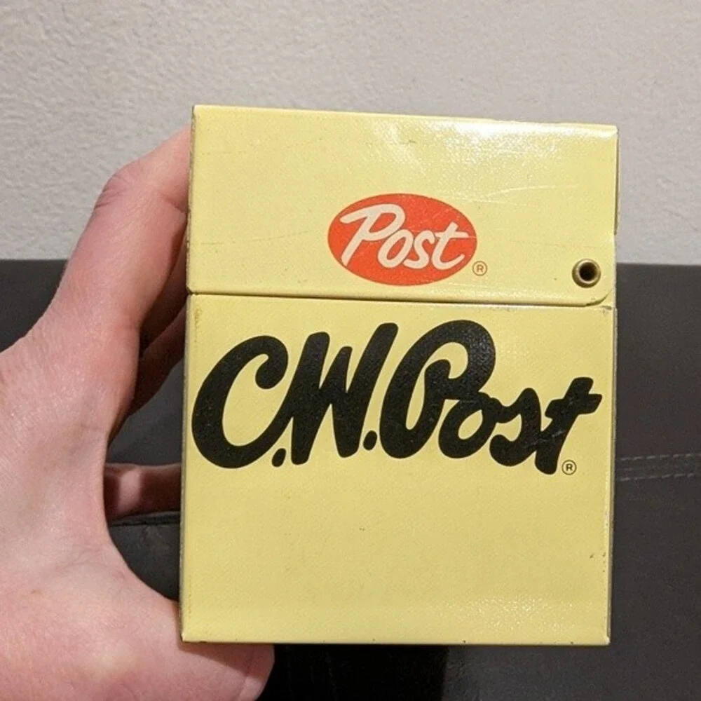 Vintage C.W. Post Cereal Recipe Card Box Tin Metal Advertising Kitchen Decor